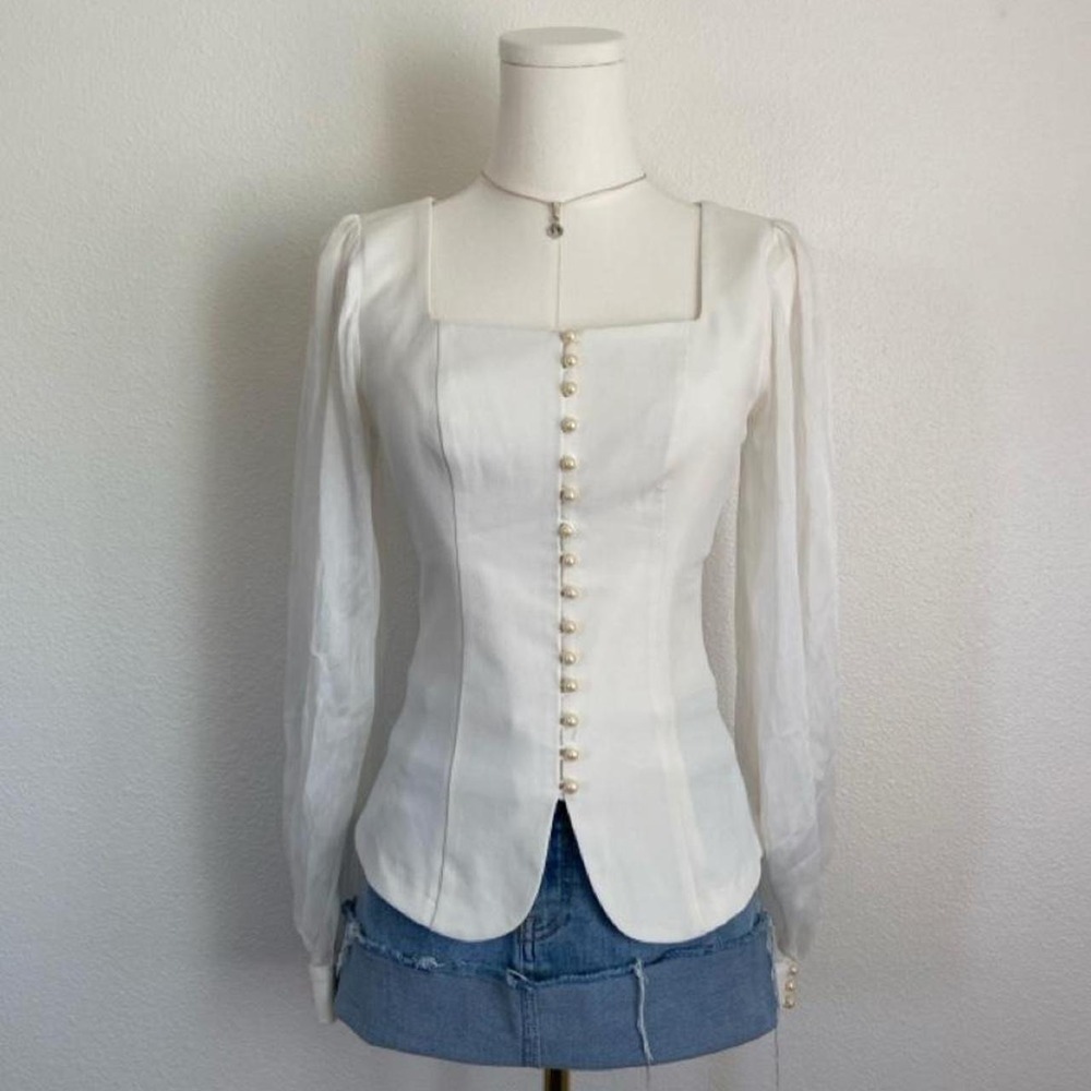 Vintage Corset Blouse Square Neckline Regency Coquette Milkmaid - Picture 2 of 8
